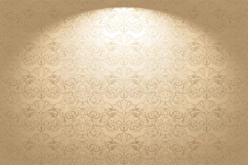 Fotobehang Vintage, Gothic horizontal background in the Baroque, rococo style. Luxurious, royal gold wallpaper with stage lighting. Vector illustration © Ксения Головина