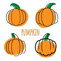 set of cute hand drawn pumpkin in doodle style. offset dispalyed color.