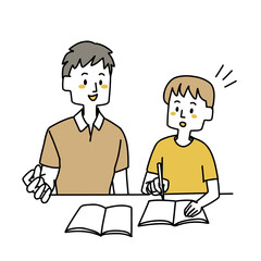 子供に勉強を教えている男性