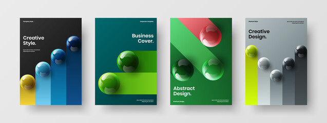 Colorful pamphlet vector design concept collection. Geometric 3D balls brochure template composition.