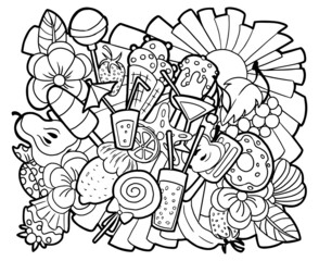 Summer vibes coloring page. Black and white illustration.