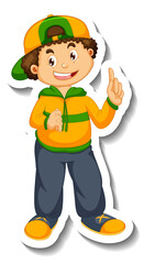 Sticker template with a boy cartoon character isolated