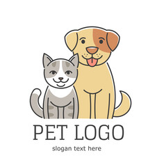Pet shop or veterinary logo design with cute cartoon cat and dog. 