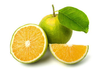 Citrus Sinensis Green, sliced isolated on white background