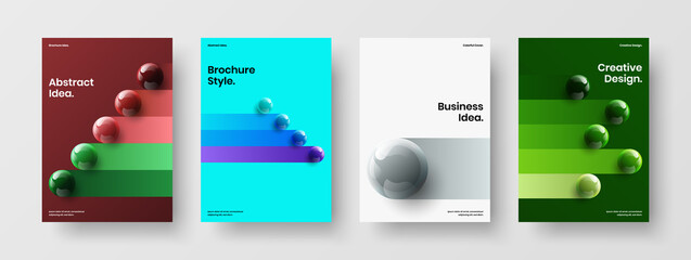 Isolated journal cover A4 vector design layout set. Simple 3D spheres handbill concept composition.