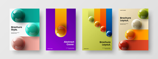 Multicolored placard A4 vector design layout bundle. Colorful realistic spheres company identity template composition. - obrazy, fototapety, plakaty