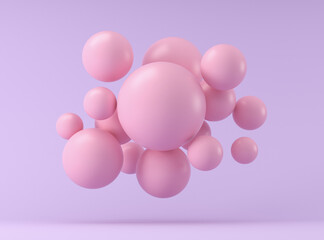 Pink spheres on a blue background. 3d render illustration for ideas.