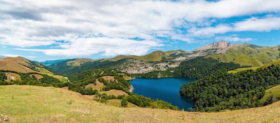Fototapeta na wymiar View on mountain lake MaralGol in Azerbaijan