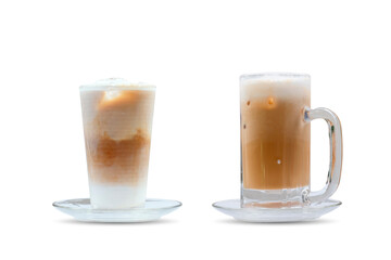 Iced coffee with ice in a glass isolated on white color background.