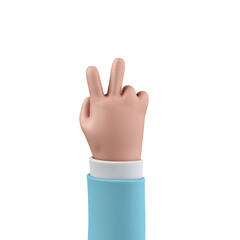 Cartoon character style hand showing a victory v sign. 3D Rendering