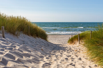 Access to Baltic Sea Beach at Graal-Müritz, Mecklenburg Western-Pomerania, Germany - obrazy, fototapety, plakaty