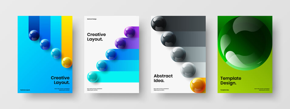 Colorful realistic balls brochure template bundle. Creative catalog cover A4 design vector layout composition.