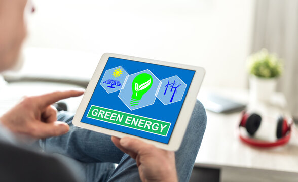 Green energy concept on a tablet