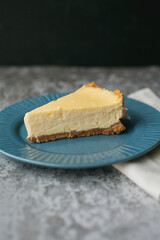 Bakery products. A piece of homemade cheesecake. Dessert.