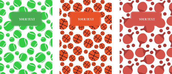 Set of abstract modern cover design with tennis, basketball and paddle balls. Design for book, flyer, banner, brochure, background and notebook. Sport.