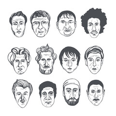 Male faces. Vector  illustration.
