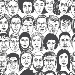 People's faces. Vector  pattern.