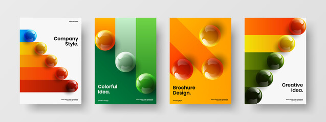 Original 3D spheres corporate identity concept collection. Isolated magazine cover A4 design vector template composition.