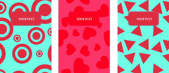Obraz premium Set of abstract modern cover design with circles, hearts and triangles. Design for book, flyer, banner, brochure, background and notebook.