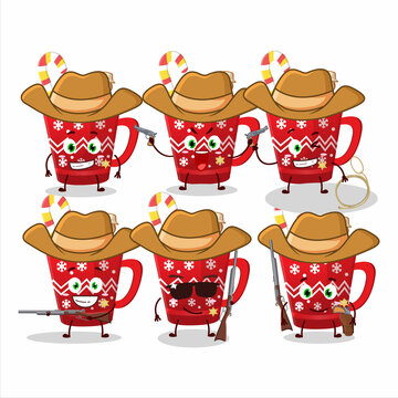 Cool cowboy hot chocolate with gingerbread cartoon character with a cute hat