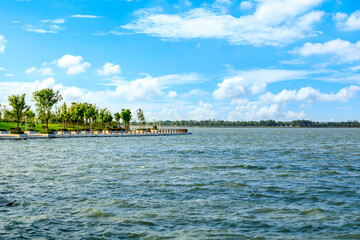 Outdoor tranquil water surface and sky natural landscape in summer, Asia