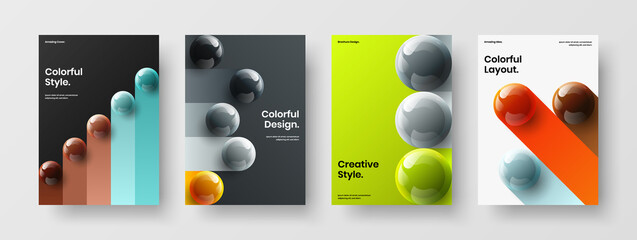 Bright 3D spheres banner concept set. Original booklet design vector illustration bundle.