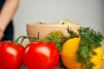 housewife cutting vegetables healthy eating vitamins in the kitchen