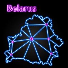 Belarus neon map, isolated vector illustration.
