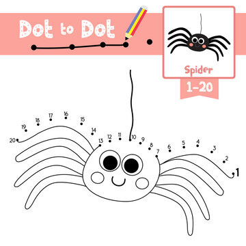 Dot to dot educational game and Coloring book Black Spider animal cartoon character vector illustration