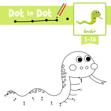 Dot to dot educational game and Coloring book Green Snake animal cartoon character vector illustration