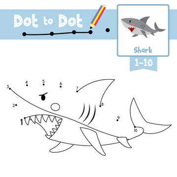 Dot to dot educational game and Coloring book Shark animal cartoon character vector illustration