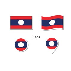 Laos flag logo icon set, rectangle flat icons, circular shape, marker with flags.