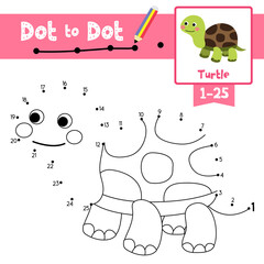 Dot to dot educational game and Coloring book Turtle animal cartoon character vector illustration