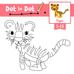 Dot to dot educational game and Coloring book Standing Tiger animal cartoon character vector illustration