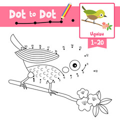 Dot to dot educational game and Coloring book Uguisu bird animal cartoon character vector illustration