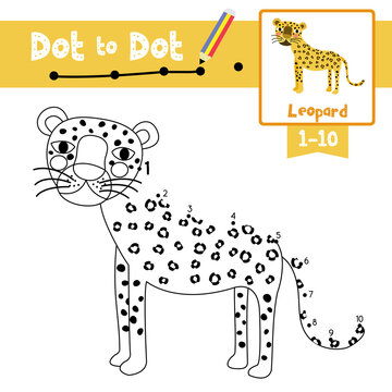 Dot to dot educational game and Coloring book Standing Leopard animal cartoon character vector illustration