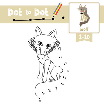 Dot to dot educational game and Coloring book Wolf animal cartoon character vector illustration