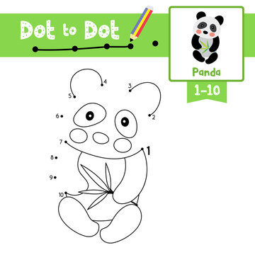 Dot to dot educational game and Coloring book Sitting Chinese Panda bear animal cartoon character vector illustration