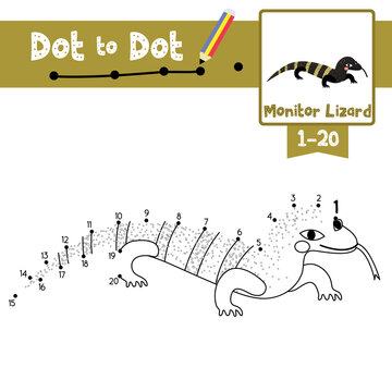 Dot to dot educational game and Coloring book Monitor lizard animal cartoon character vector illustration