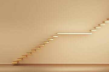 3D image of Stairs leading up to the destination. Each step was made of gold. The success is gratifying, but perhaps there are higher goals that still need to be developed.
