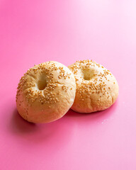 Sesame Bagel in pink background