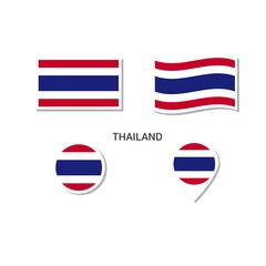 Thailand flag logo icon set, rectangle flat icons, circular shape, marker with flags.