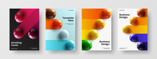 Abstract realistic spheres annual report template bundle. Multicolored postcard design vector concept collection.