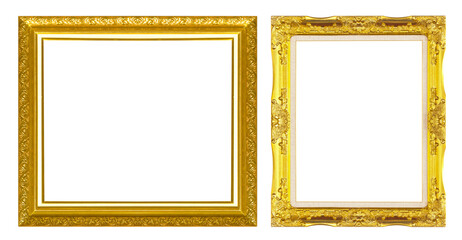 Golden wooden frame isolated on transparen