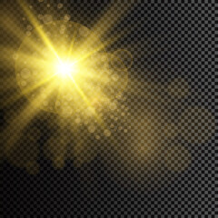 The bright light of the sun. Transparent sunlight. Front solar lens flare. 