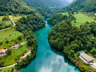Emerald Green Soca River in Tolmin Slovenia