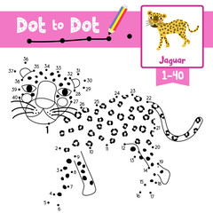 Dot to dot educational game and Coloring book Walking Jaguar animal cartoon character vector illustration