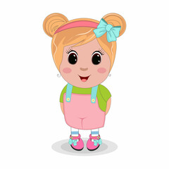 Obraz na płótnie Canvas Cute Cartoon beautiful baby girl. Perfect for greeting cards, party invitations, posters, stickers, pin, scrapbooking, icons.