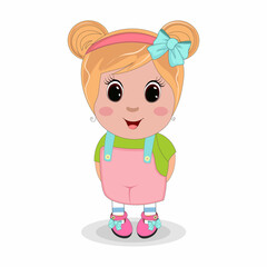 Cute Cartoon beautiful baby girl. Perfect for greeting cards, party invitations, posters, stickers, pin, scrapbooking, icons.