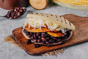  Typical Venezuelan arepa, made with fried plantain, black beans and cheese